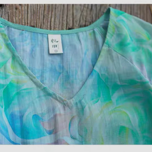 涼しげミントグリーン ふんわりシルエット ラミー/麻のロング