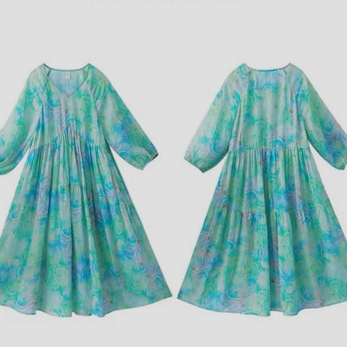 涼しげミントグリーン ふんわりシルエット ラミー/麻のロング