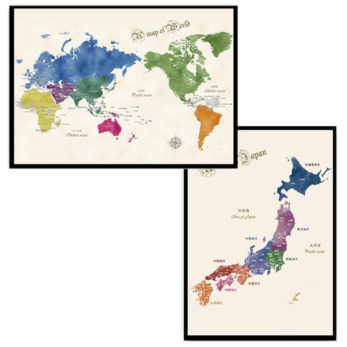 世界地図 ＆ 日本地図 ポスター【お得なA3 A2選べる2枚セット】 雑貨