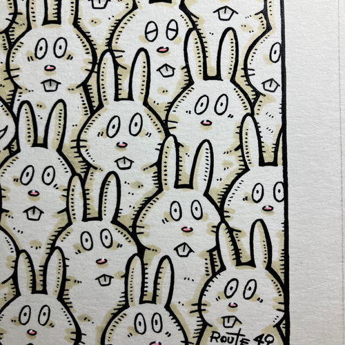 うさぎちゃんたち】動物 絵 原画 アート マーカー イラスト yoc