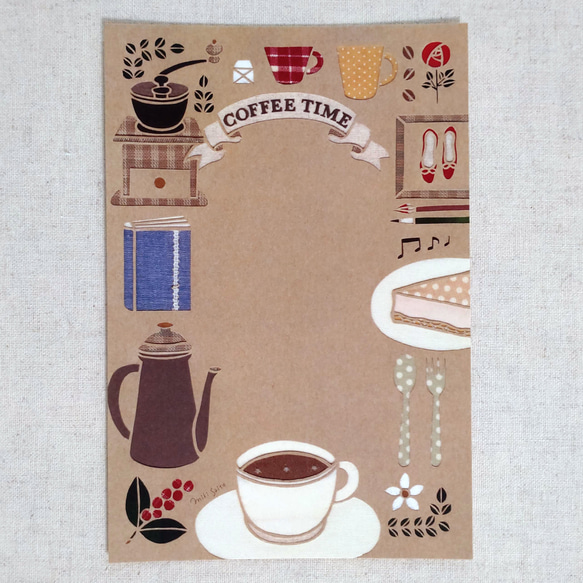 お気に入りに囲まれた♪ポストカード＜珈琲＞【原画は切り絵】 1枚目の画像