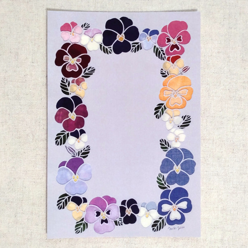 お気に入りに囲まれた♪ポストカード＜パンジーとビオラ＞【原画は切り