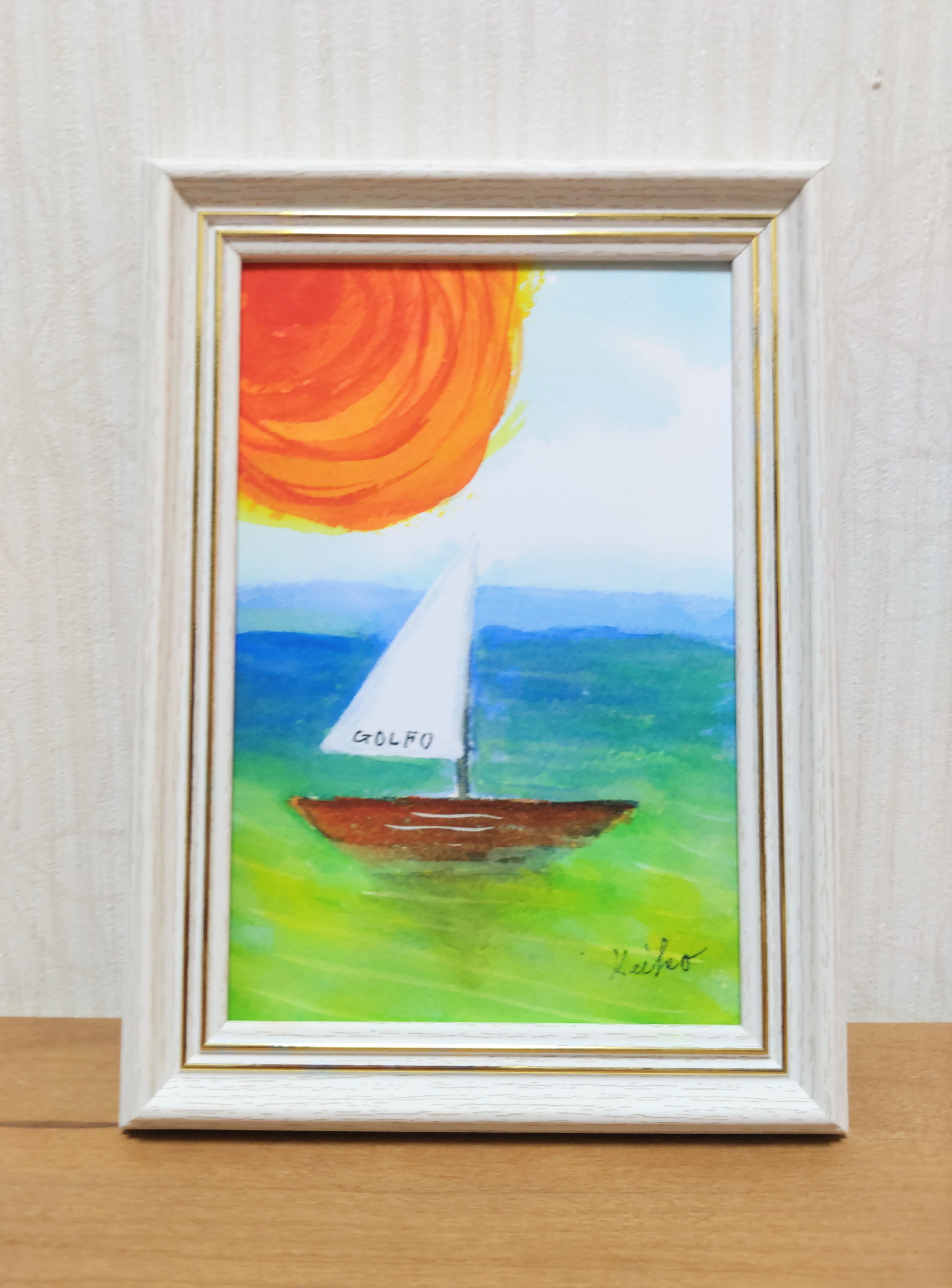 透明水彩画 原画 「カキツバタの咲く水辺」額縁付 F6サイズ 風景画