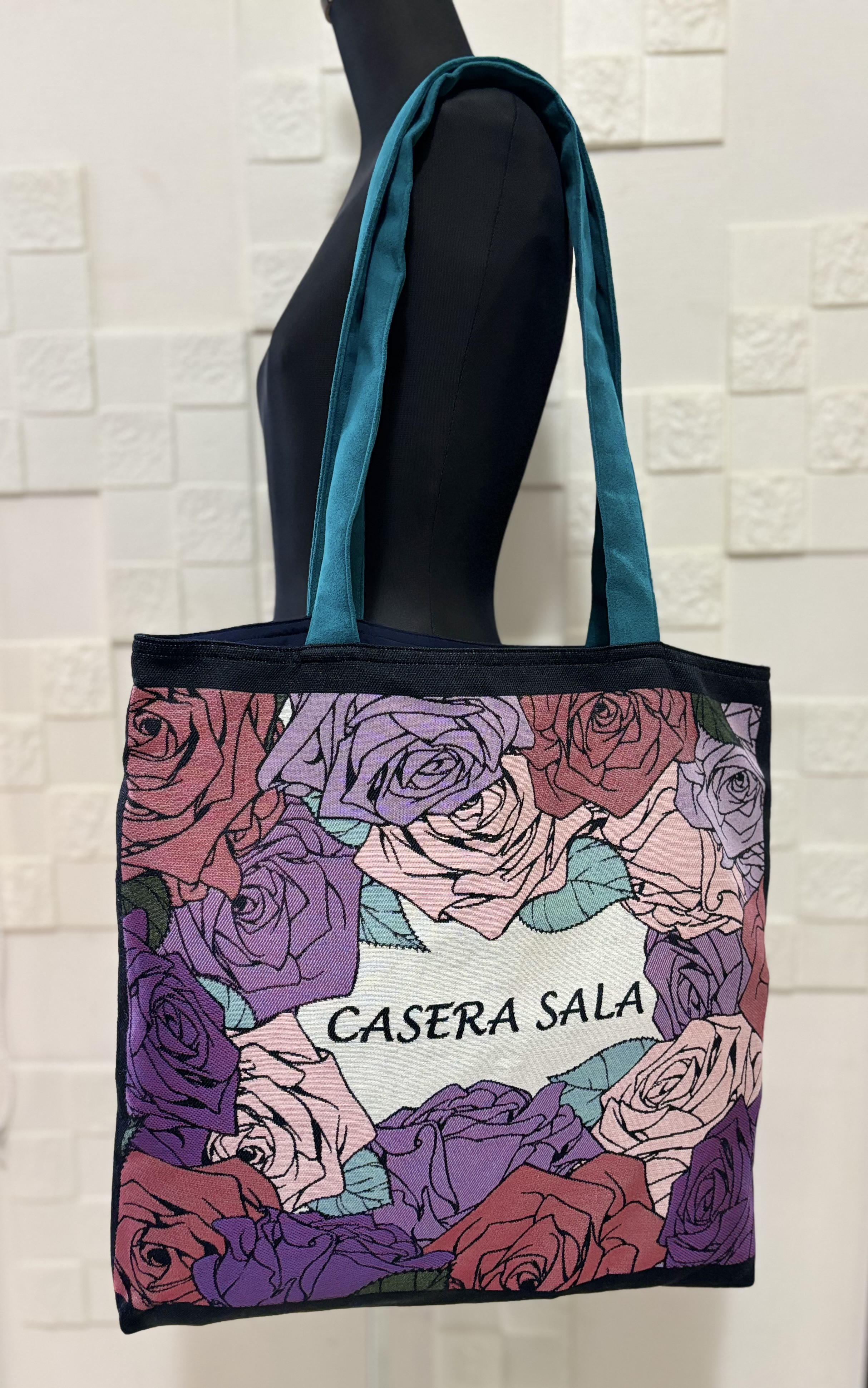 カセラサラオリジナル ローズショルダーバッグ持ち手ブルー                  大人可愛い レッスンバッグ