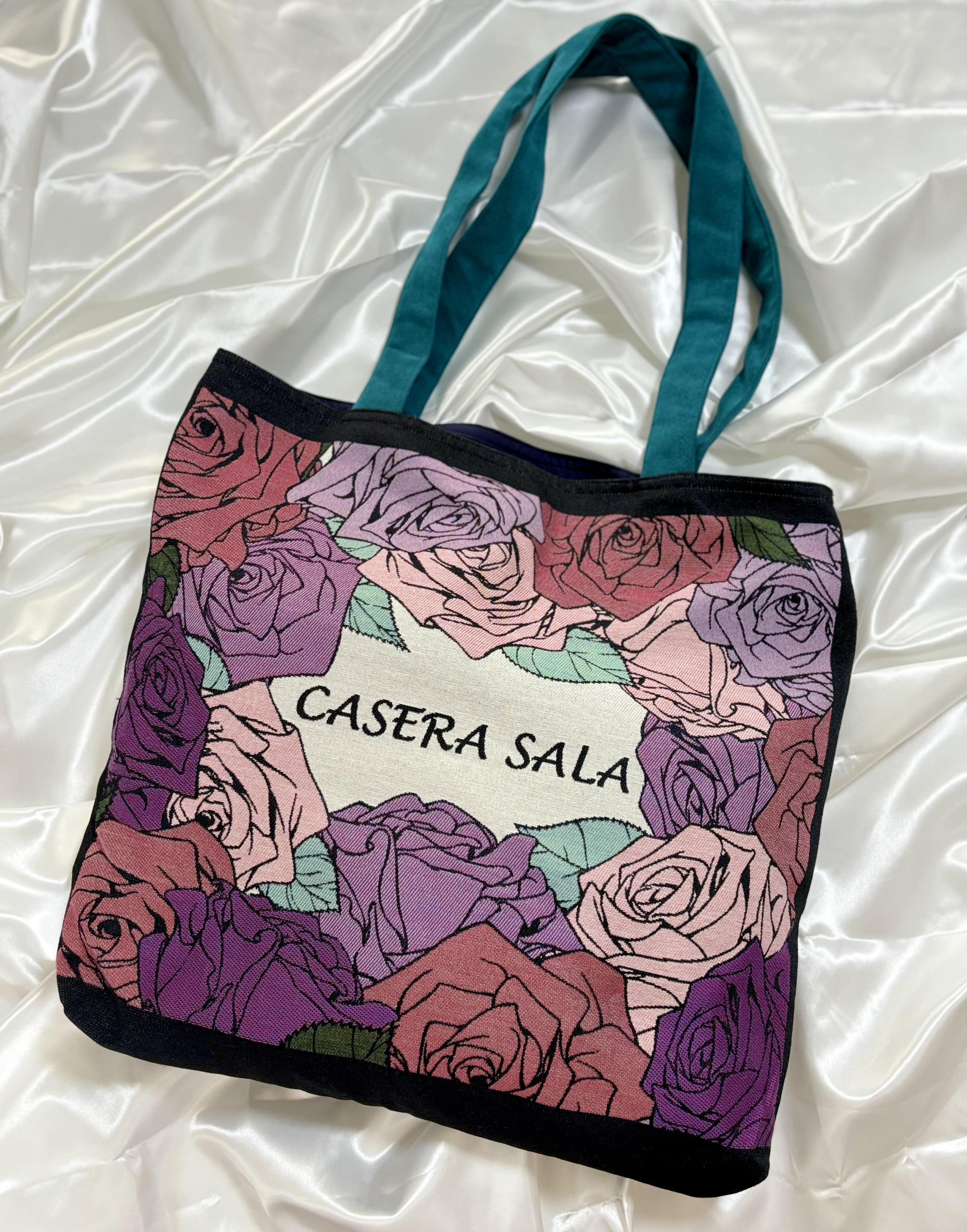 カセラサラオリジナル ローズショルダーバッグ持ち手ブルー                  大人可愛い レッスンバッグ