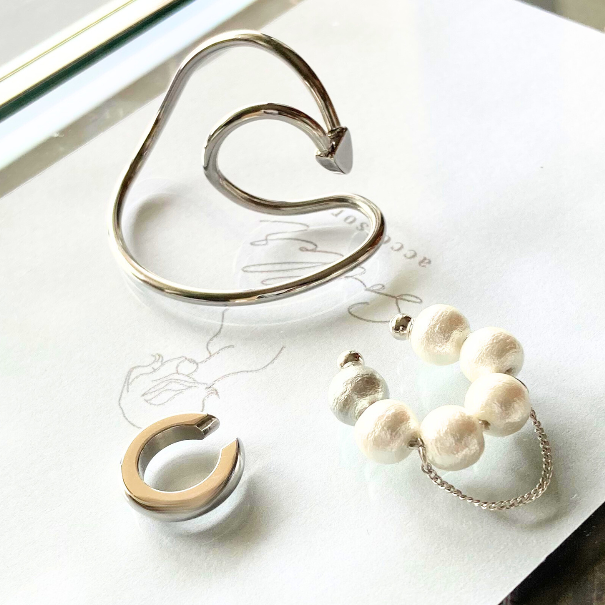 イヤカフ イヤーカフ レディース パール チェーン 痛くない 落ちない 大ぶり 大人 セット 片耳 シルバー