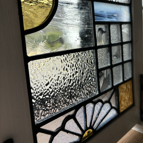 送料無料】和柄ステンドグラスパネル 月 和室 モダン アンティーク