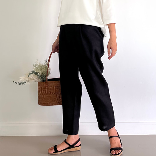 【美品】バーバリー ロンドン　ワイド スラックス　リネン混　タック　ブラック　黒 ベルト付麻調タックワイドスラックス(M CHARCOAL GRAY): パンツ