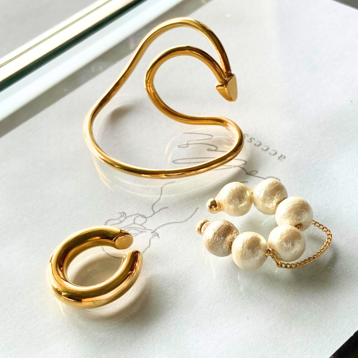 イヤカフ イヤーカフ レディース パール チェーン 痛くない 落ちない 大ぶり 大人 セット 片耳 シルバー