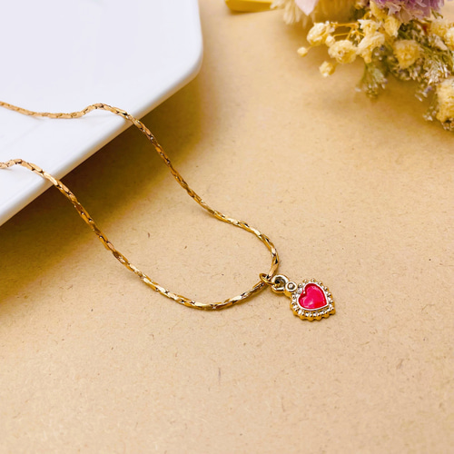 大人可愛い＊ぷっくり赤いハート♡ ネックレス チェーン ピンク