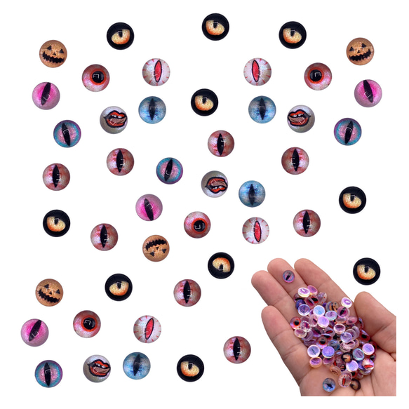 R-449 ✴︎レジン カボション✴︎ネコ型✴︎８カラー◡̈*❤︎ カボション 目 8mm 半円 混色 50個 ミックス 丸 クリア ぷっくり