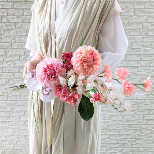 ヘッドピース付き和装ブーケブライダルブーケアーティフィシャル