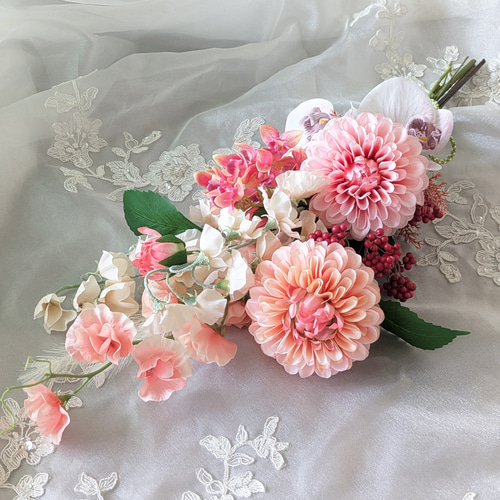 ヘッドピース付き和装ブーケブライダルブーケアーティフィシャル