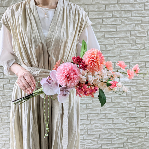 ヘッドピース付き和装ブーケ ブライダルブーケ アーティフィシャル