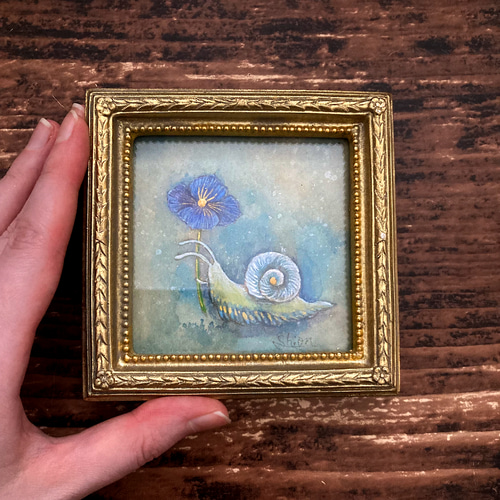 蝸牛と紫陽花-A /あじさい カタツムリ 原画 アンティーク インテリア 