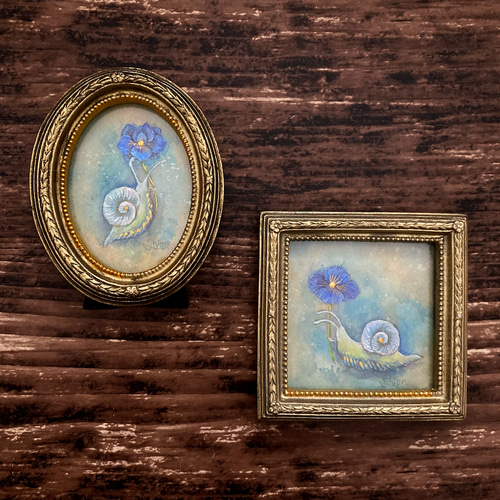 蝸牛と紫陽花-A /あじさい カタツムリ 原画 アンティーク インテリア