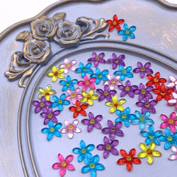 ネイルパーツ フラワー 9ｍｍ 花 100個 混色 ミックス 透明 透明な花 ぷっくり 花びら 樹脂製 デコ 3850 4枚目の画像