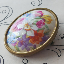 アンティーク フランス リモージュ焼き／ ブローチ 43×34㎜ ブローチ