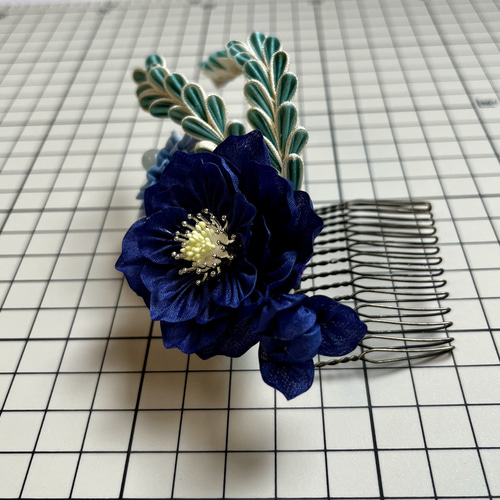 つまみ細工 成人式・婚礼用髪飾り 「波葵陽」namiaohi かんざし