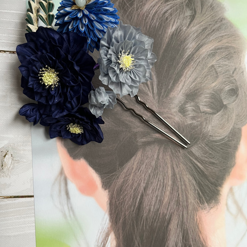 つまみ細工 成人式・婚礼用髪飾り 「波葵陽」namiaohi かんざし