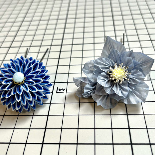 つまみ細工 成人式・婚礼用髪飾り 「波葵陽」namiaohi かんざし