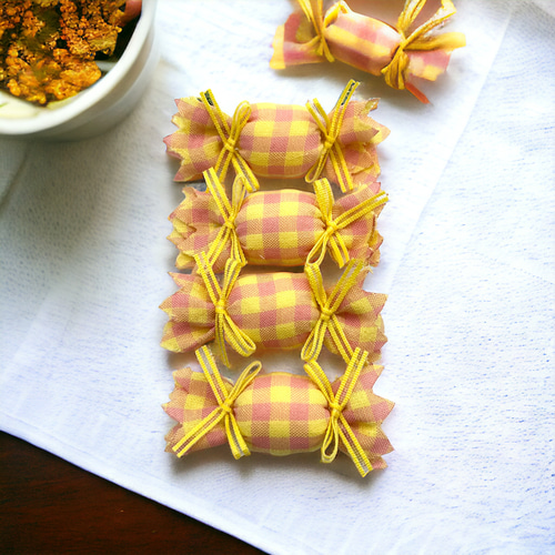 キャンディ風 コットン生地 チェック柄 パーツ 4個 ハンドメイド 手芸