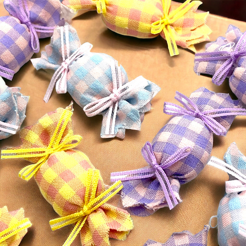 キャンディ風 コットン生地 チェック柄 パーツ 4個 ハンドメイド