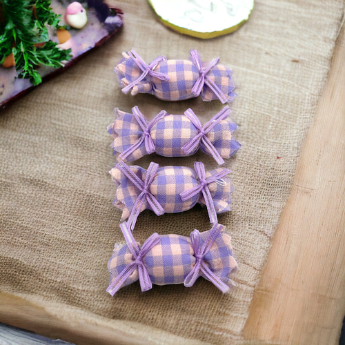 キャンディ風 コットン生地 チェック柄 パーツ 4個 ハンドメイド 手芸