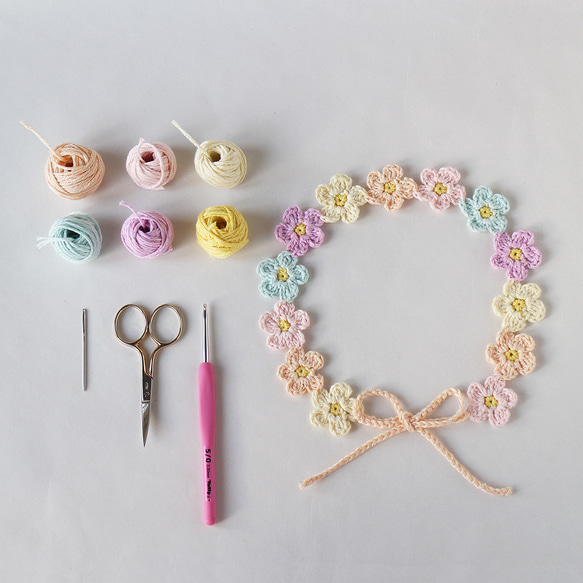 編み物手作りキット*花かんむりのヘアバンド*ベビー*キッズ 編み物手作りキット*花かんむりのヘアバンド*ベビー*キッズ