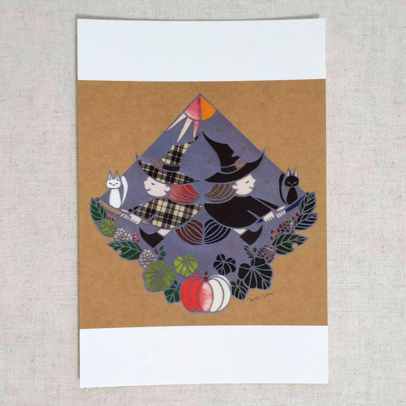 お気に入りを集めた♪ポストカード＜昼と夜の魔女＞【原画は切り絵