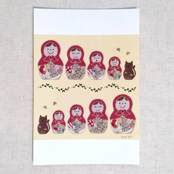お気に入りを集めた♪ポストカード＜マトリョーシカと薔薇の成長＞【原画は切り絵】 1枚目の画像