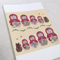お気に入りを集めた♪ポストカード＜マトリョーシカと薔薇の成長＞【原画は切り絵】 2枚目の画像