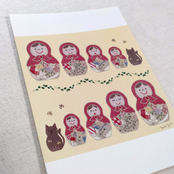 お気に入りを集めた♪ポストカード＜マトリョーシカと薔薇の成長＞【原画は切り絵】 2枚目の画像