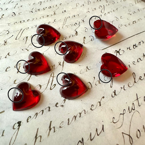 訳あり 2点1セット チェコ 15×14mm ヴィンテージガラス ハート