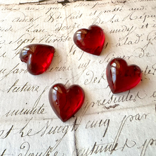訳あり 2点1セット チェコ 15×14mm ヴィンテージガラス ハート