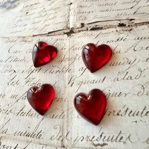 訳あり 2点1セット チェコ 15×14mm ヴィンテージガラス ハート