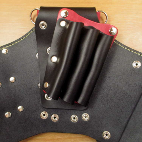 手縫い スタッズ装飾 6丁差しシザーケース (ブラック×レッド
