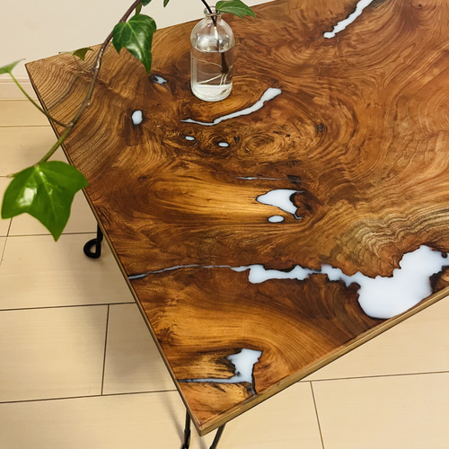 けやきのローテーブル 折りたたみテーブル レジンテーブル サイド