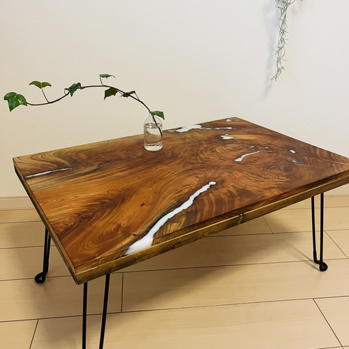 けやきのローテーブル 折りたたみテーブル レジンテーブル サイド