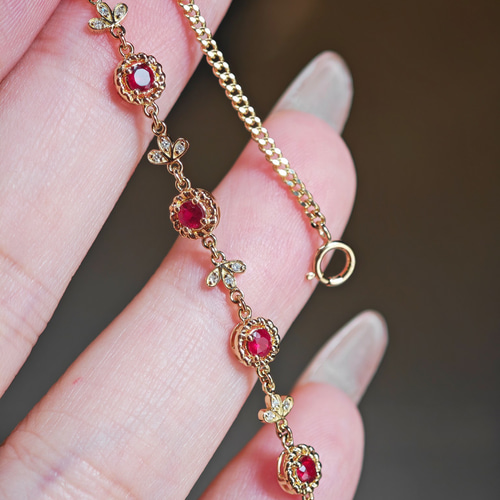 天然ダイヤモンド付きルビーブレスレットk18 ブレスレット パール  