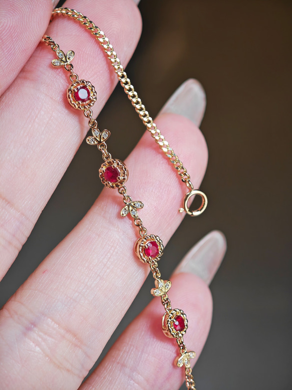 天然ダイヤモンド付きルビーブレスレットk18 ブレスレット パール  