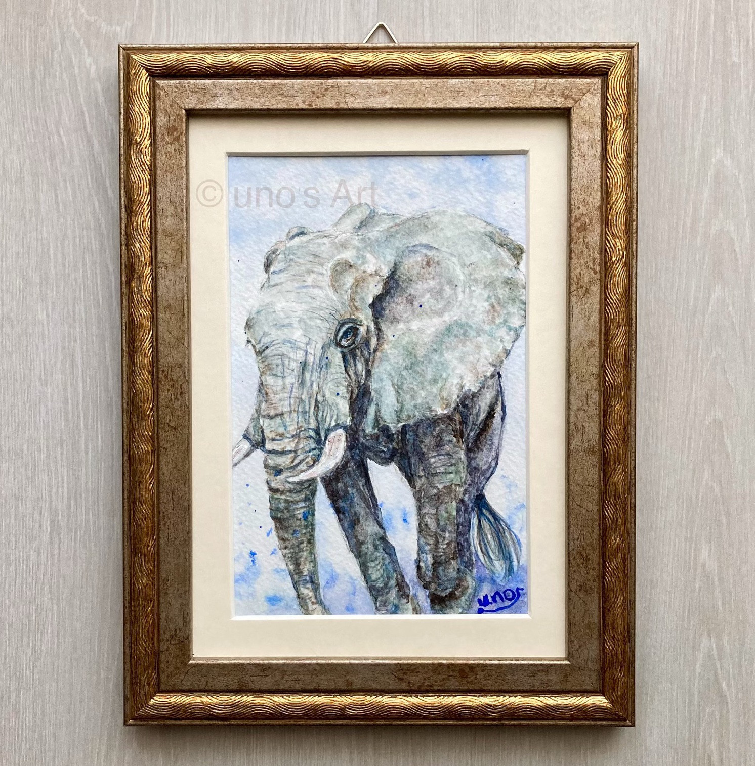 透明水彩画 原画 「野花の咲くフィールド」額縁付 F4サイズ 風景