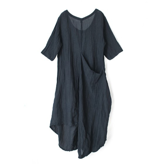 【即納】イレギュラーヘムラインで魅せる★風合いリネンワンピース エンジ