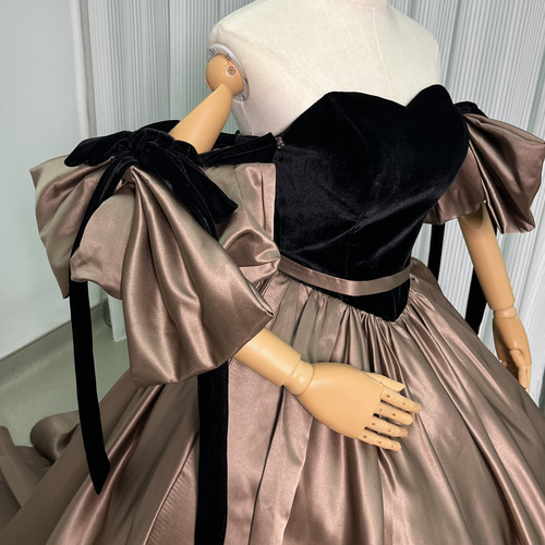 ドレスプロダクション　2way ラメパール パフスリーブドレス ブラウン 2way ラメパール パフスリーブドレス ブラウン（W293BR）