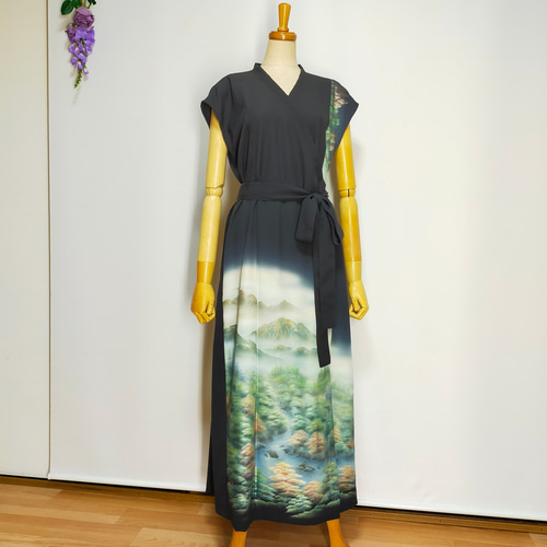 黒留袖 着物リメイク ドレスチュニック カシュクール ② ゆける