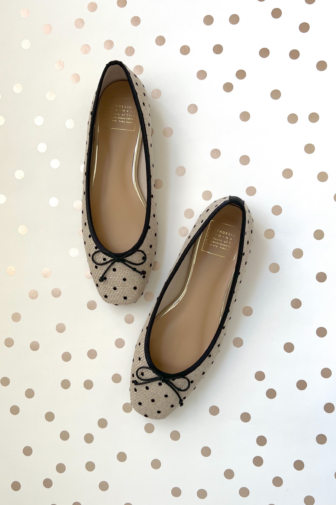 スクエアブリボンバレエシューズ|リネン×ドット|