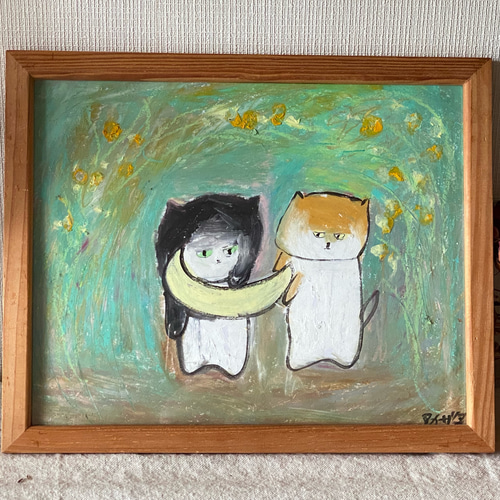 絵画。原画【神秘的な花の基地で、猫ちゃんたちは月を持って未来を楽しみにしている】 絵画。原画【神秘的な花の基地で、猫ちゃんたちは月を持って未来