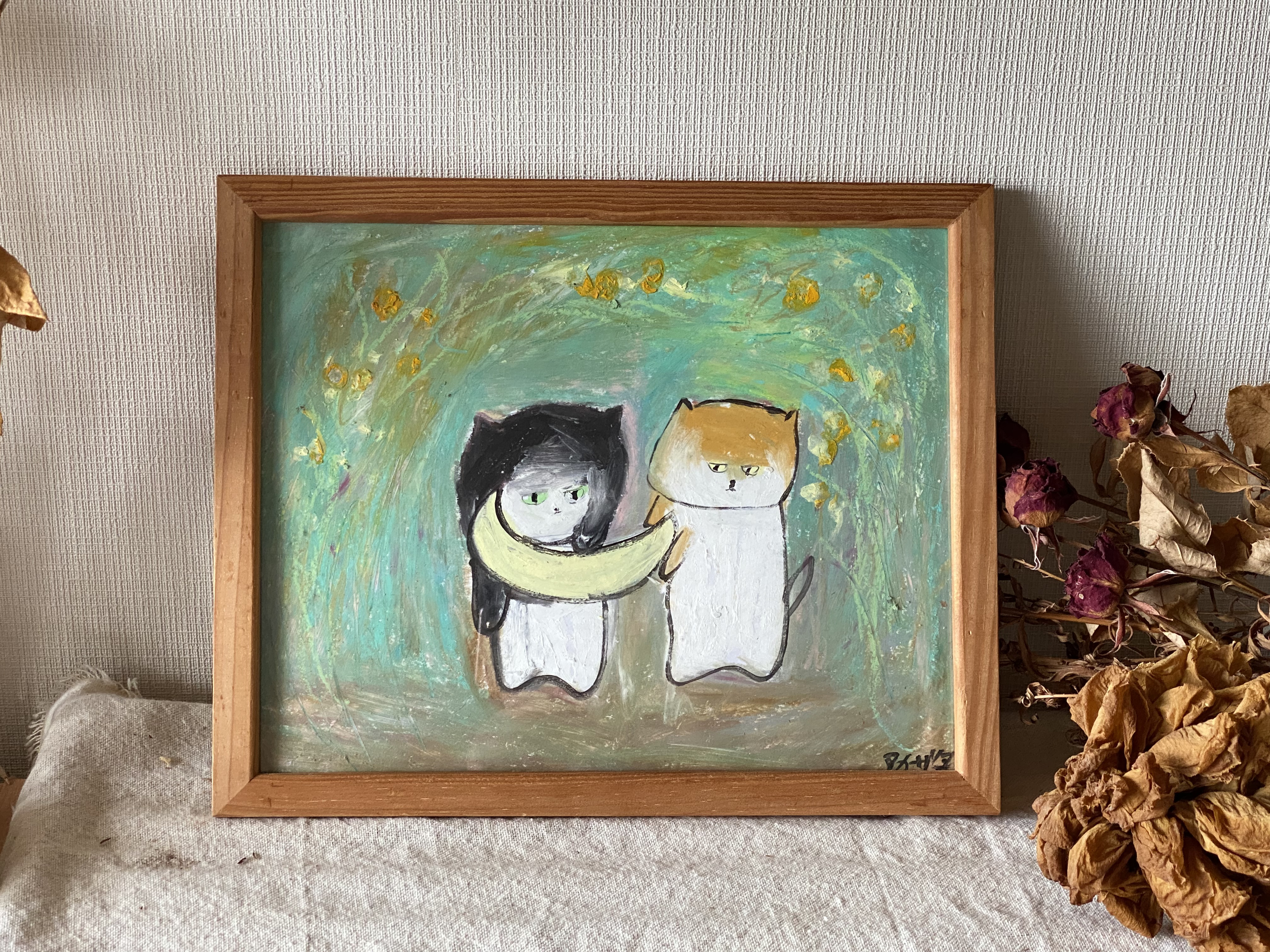 絵画。原画【神秘的な花の基地で、猫ちゃんたちは月を持って未来を楽しみにしている】 絵画。原画【神秘的な花の基地で、猫ちゃんたちは月を持っ
