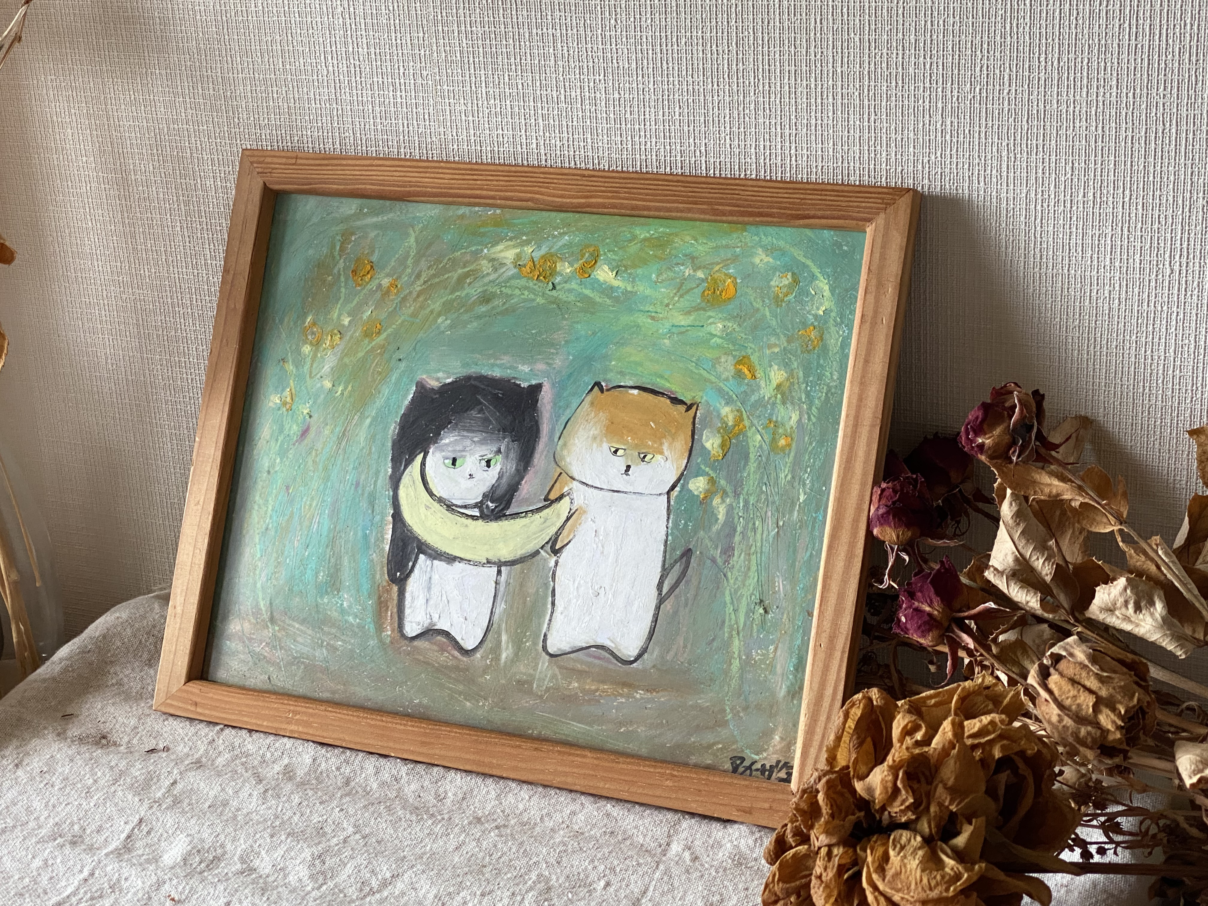 絵画。原画【神秘的な花の基地で、猫ちゃんたちは月を持って未来を楽しみにしている】 絵画。原画【神秘的な花の基地で、猫ちゃんたちは月を持って未来