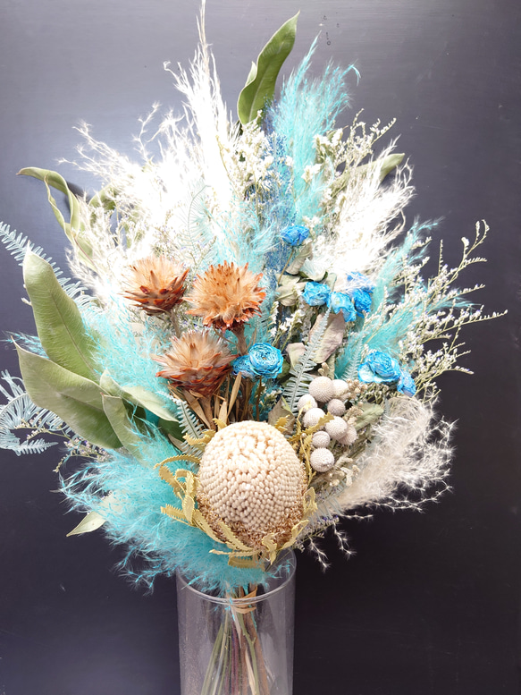 ネイティブフラワーとパンパスグラスふわふわナチュラルリース(32㎝)